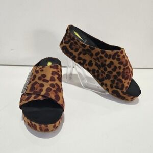 Volatile Platform Wedge Sandals Womens 8 Brown Leopard Print Slides Y2K